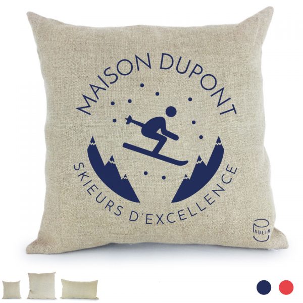 skieurs d'excellence coussin 100%lin Paulin personnalisation