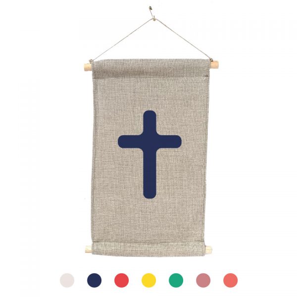 bannière cadeau de baptême 100% lin peint à la main Paulin croix