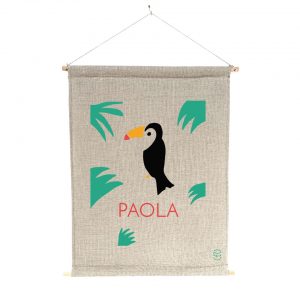 bannière cadeau de personnalisable 100% lin peint à la main Paulin Oiseau tropical